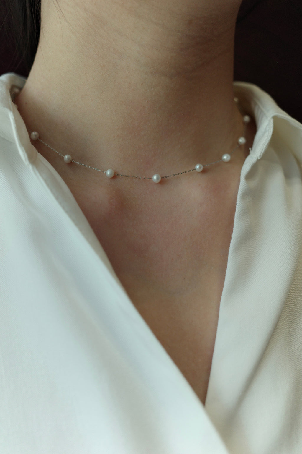 [Titanium Chain] Pearl Dance Necklace