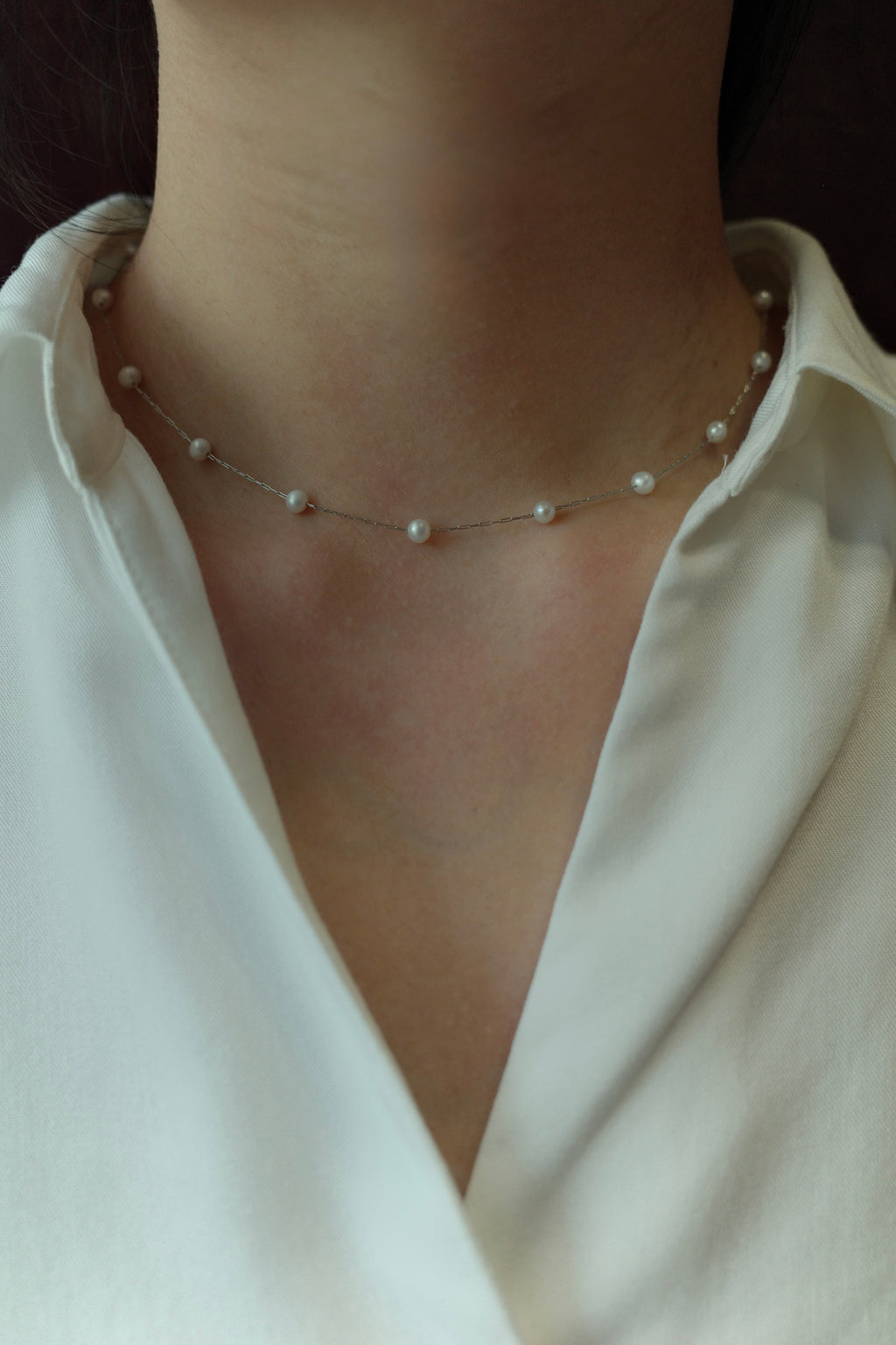 [Titanium Chain] Pearl Dance Necklace